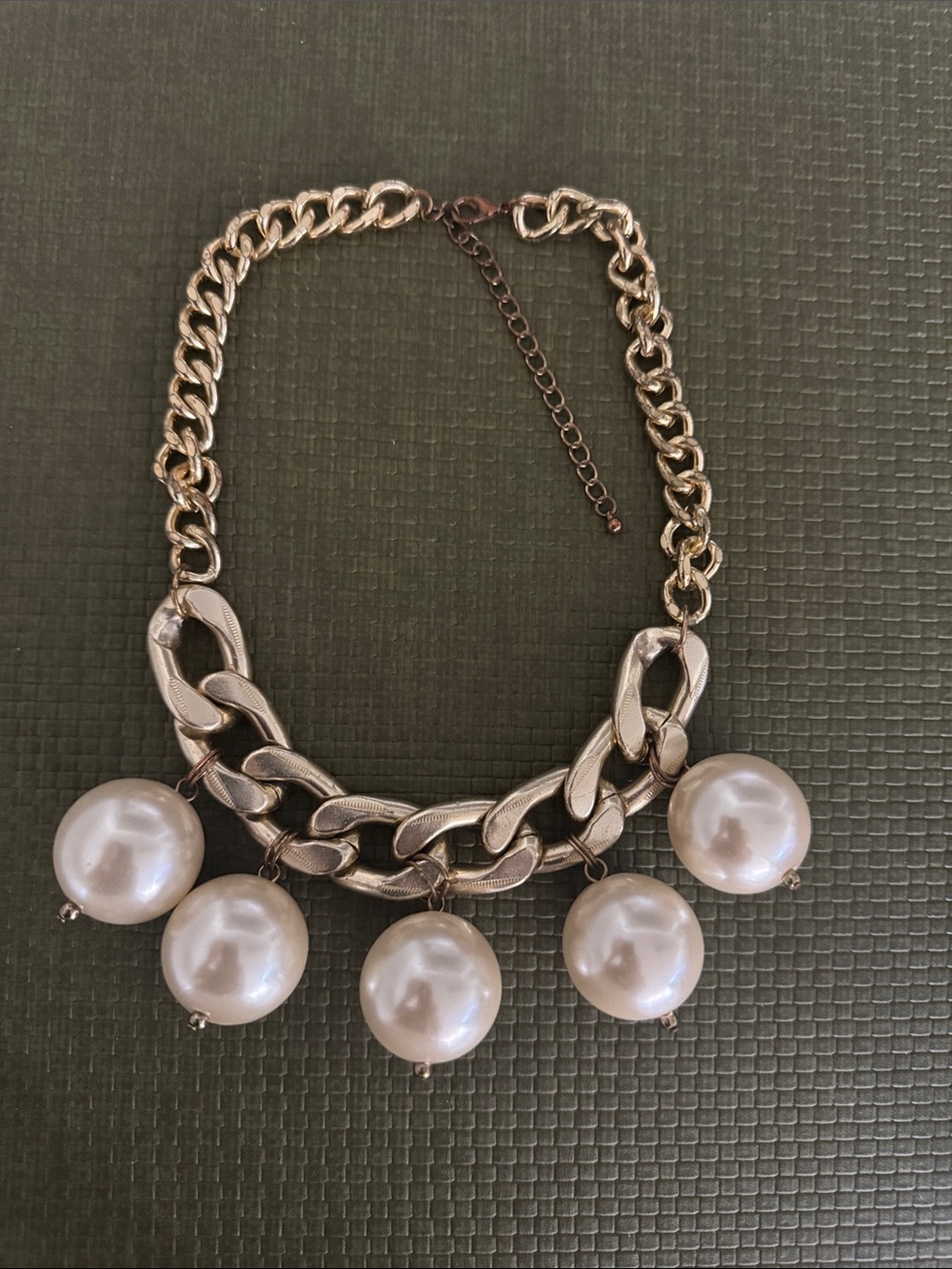 Chunky Gold Chain Necklace with Large Pearl Drops